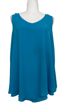 NY Collection Flowy Teal Sleeveless V-Neck Tunic Top Fully Lined
